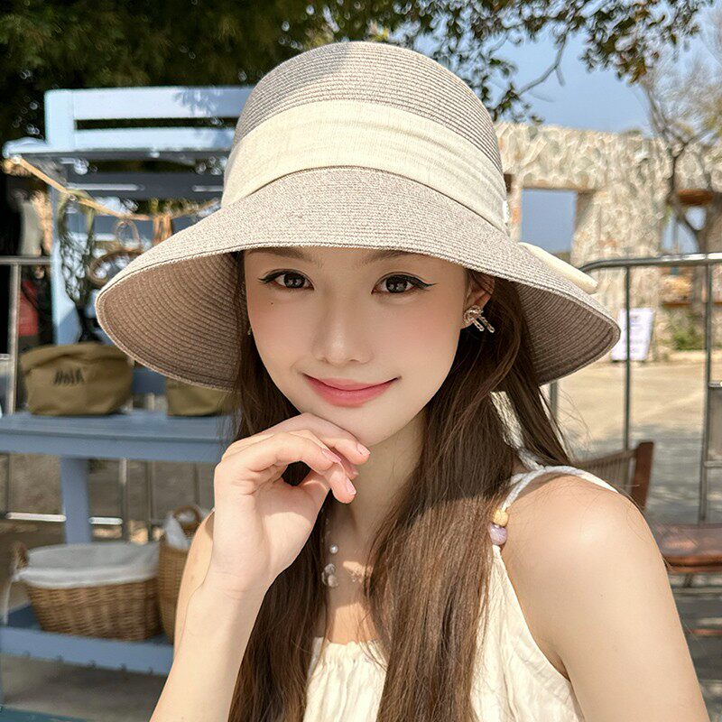 Dorain/朵澜法式防紫外线草编渔夫帽女大檐遮阳盆帽沙滩太阳草帽