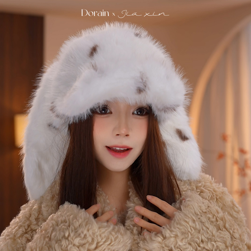 朵澜2025新款韩版毛绒雷锋帽子女秋冬加厚保暖护耳显脸小包头帽潮