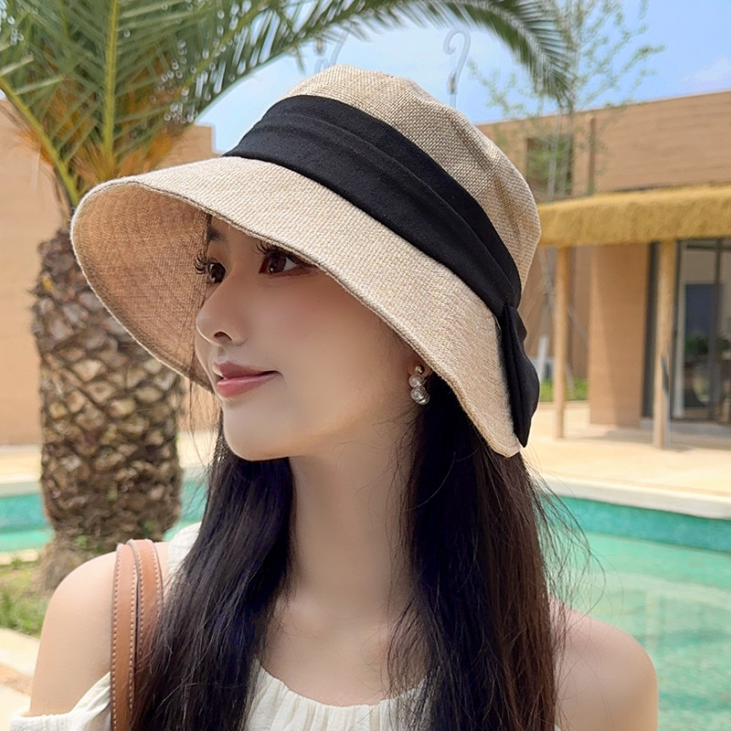 朵澜日系亚麻防晒帽女夏季轻薄透气百搭显脸小遮阳帽子渔夫帽户外