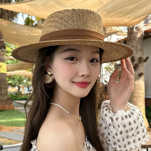 朵澜复古法式赫本风防晒草帽女夏季时尚优雅海边度假遮阳平顶礼帽