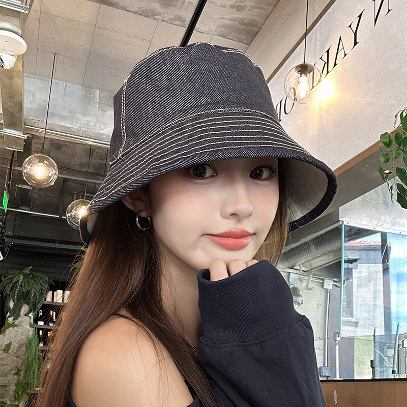 朵澜韩系复古牛仔渔夫帽女百搭显脸小盆帽日系简约素颜遮脸帽子潮
