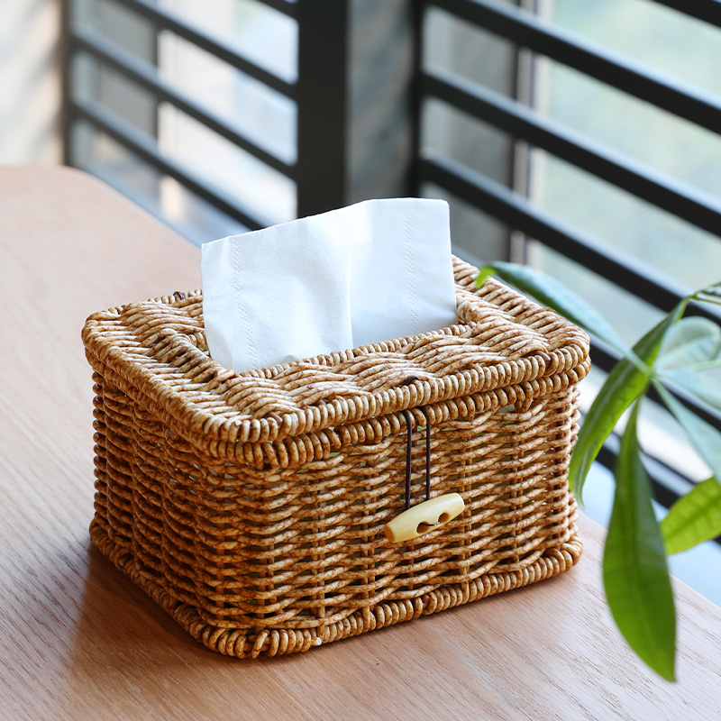日式仿藤编纸巾盒厨房餐厅抽纸盒