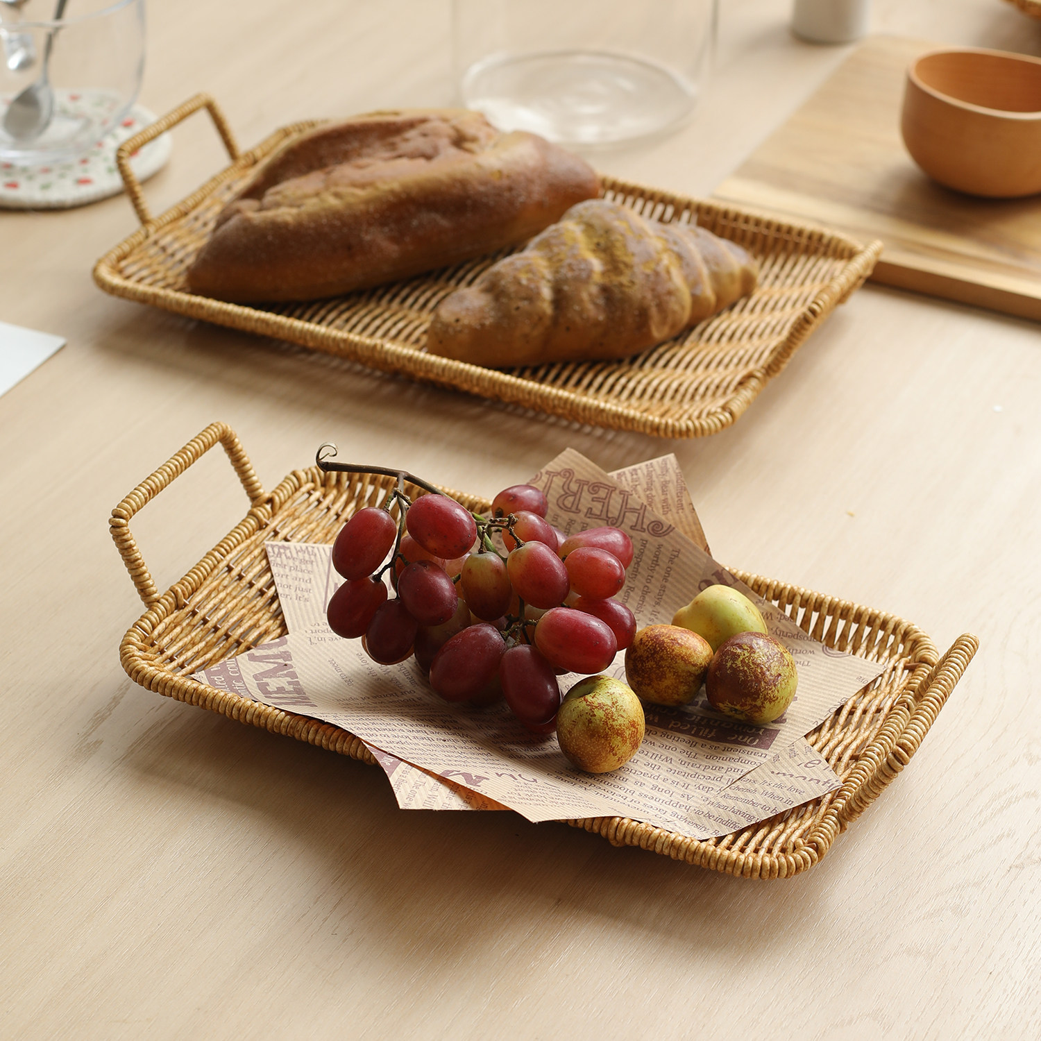 闲储日式小吃篮方形仿藤编面包点心盘客厅茶几蛋糕小零食摆放收纳,收纳整理,收纳盘,淘宝优惠券,粉丝福利购,淘宝优惠卷