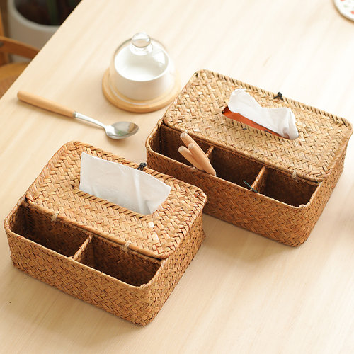 闲储草编田园餐巾纸巾盒