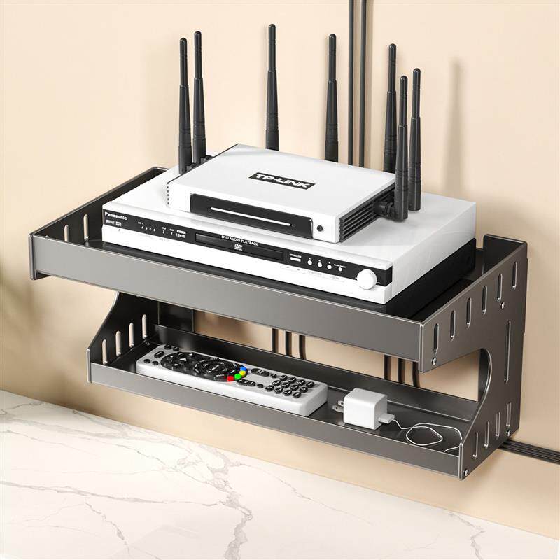 路由器上墙架电视机顶盒置物架双层枪灰色无线网路由器挂架壁挂wi