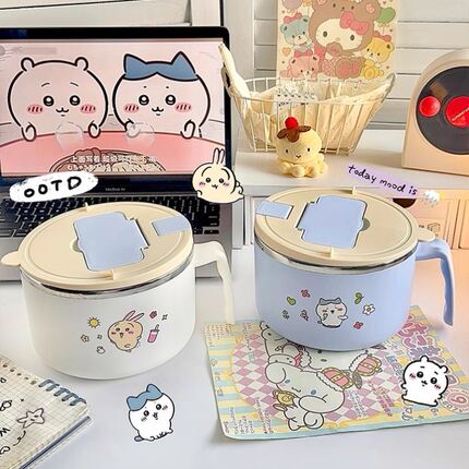乌萨奇饭碗宿舍用学生一套304不锈钢饭盒带盖大容量可沥水泡面碗
