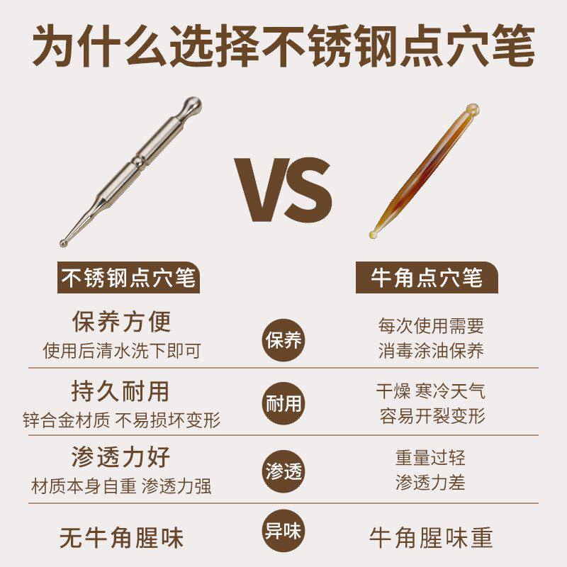 黄铜点穴棒不锈钢点穴笔手足底按摩器经络穴位黑眼圈眼袋点按工具