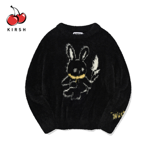 KIRSH黑色卡通兔子提花软糯毛绒绒毛衣女冬季宽松慵懒风针织上衣