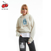 潮卡通图案连帽短卫衣少女甜美时尚 kirsh大樱桃23年春季 新款 百搭