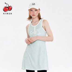 KIRSH休闲运动风a字无袖吊带连衣裙夏短款宽松字母印花撞色背心裙