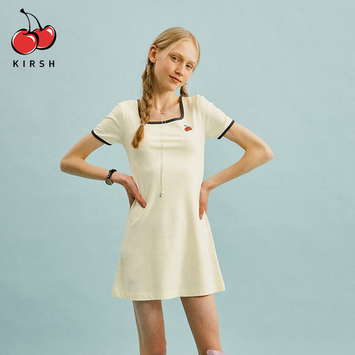 kirsh少女纯欲方领显瘦连衣裙