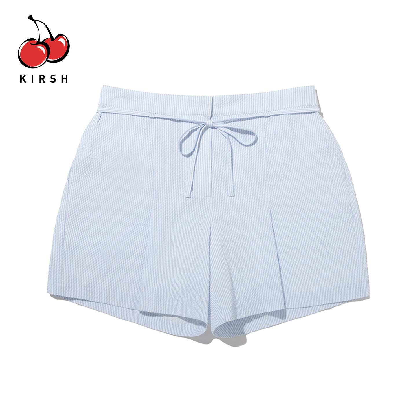 KIRSH2026浅蓝色高腰条纹短裤女夏a字天蓝系带宽松休闲百搭五分裤