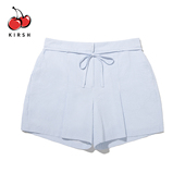 KIRSH2026浅蓝色高腰条纹短裤 女夏a字天蓝系带宽松休闲百搭五分裤