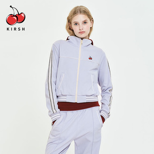 KIRSH樱桃刺绣立领卫衣短外套女秋冬线条设计感运动休闲撞色夹克