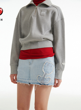 kirsh大樱桃夏季新款牛仔做旧短裙蓝色休闲迷你包臀半裙郁金香A字