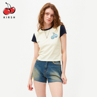 新款 樱桃KIRSH 韩版 T恤女夏季 日常少女百搭宽松短上衣 拼色短袖