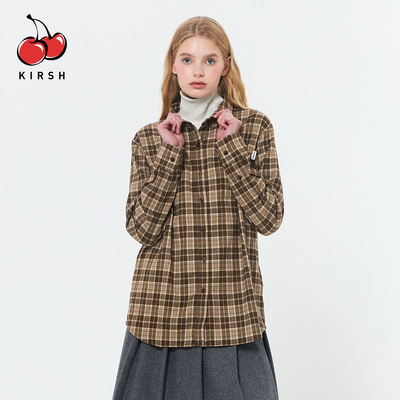 kirsh复古风法兰绒格纹长袖衬衫女秋冬宽松bf美式学院风格子上衣