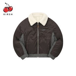 KIRSH冬季潮双面穿翻领拼接毛毛外套女设计感休闲保暖颗粒绒夹克