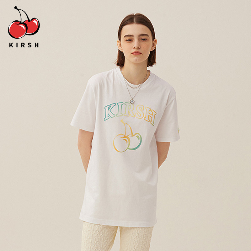 樱桃KIRSH 植物系长款渐变logo印花短袖T恤女少女韩版休闲半袖潮图片