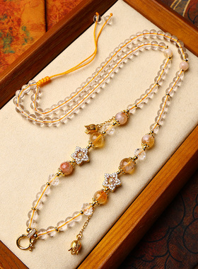 子天然黄塔晶黄水晶九尾项链