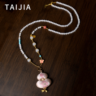 宋锦粉葫芦新中式 古风毛衣链女饰品礼物 旗袍配饰国风汉服项链长款