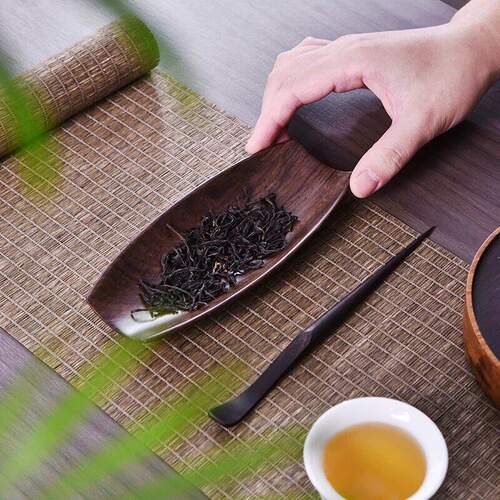 黑檀木高档茶则两件套家用茶拨茶勺取茶匙茶具配件醒茶荷实木茶侧