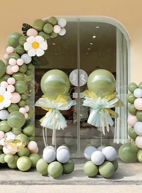 气球拱形门场景布置装饰开业气氛围花篮商场门店周年立柱绿色森系