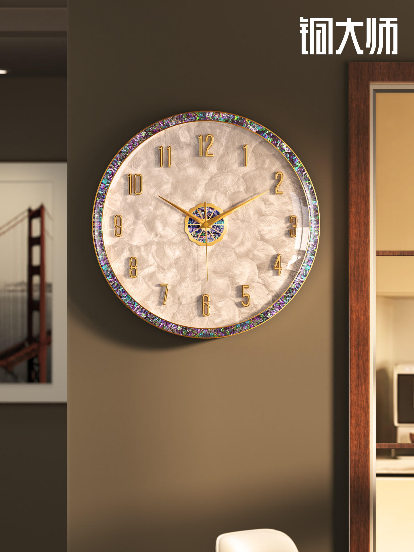 Мастер медный свет роскошные латунные настенные часы для гостиной mute clock домашние креативные круглые декоративные часы атмосферные настенные часы Изображение 1
