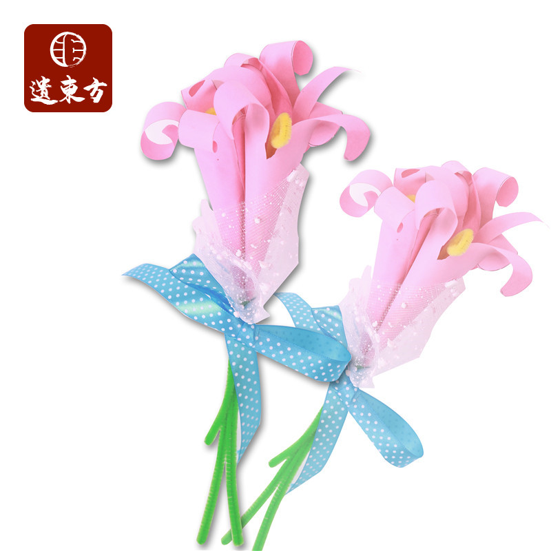 教师节礼物手工diy创意百合花束送老师幼儿园儿童制作材料送老师