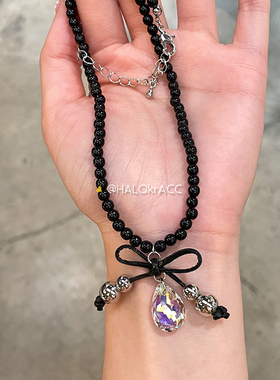 HALOkrACC韩代恒温水滴黑珠项链