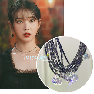 HALOkrACC韩国正品IU李知恩德鲁纳酒店同款灰尖钻水晶吊坠颈链
