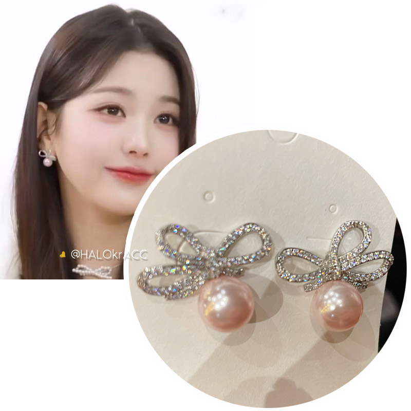 HALOkrACC韩国进口ive张元英同款s家高光珍珠缠绕飘带耳钉耳饰