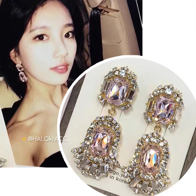 裴秀智甜美风粉钻耳钉李圣经同款