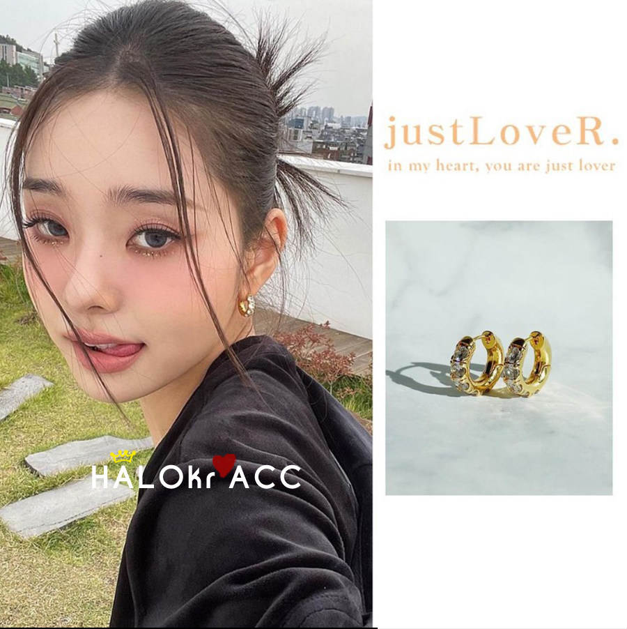 HALOkrACC韩国正品朴智旻宋智雅同款绿白镶钻按扣圆环耳钉耳环