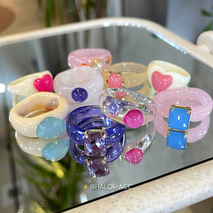 HALOkrACC韩国进口 糖果乐园多巴胺甜酷透明彩色亚克力果冻戒指