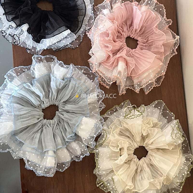 HALOkrACC韩代AVA超大奶茶粉色软糯多公主风蓬蓬纱大肠发圈发绳
