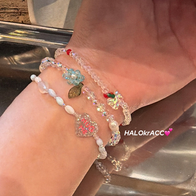 HALOkrACC韩国东大门浅夏花漾冰蓝透花流光串珠手链