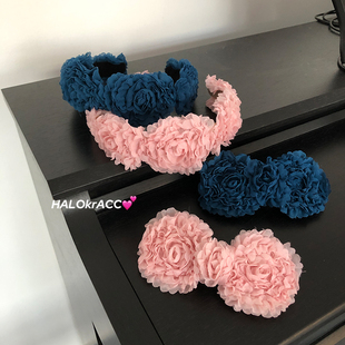 HALOkrACC韩国进口 法式仙女蓬蓬飞花浪漫粉色深邃蓝花瓣发箍发饰