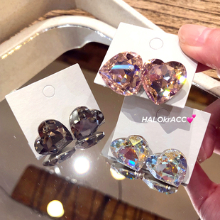 HALOkrACC韩代 奥地利水晶 清水冰萃大颗爱心炫闪耳钉耳饰