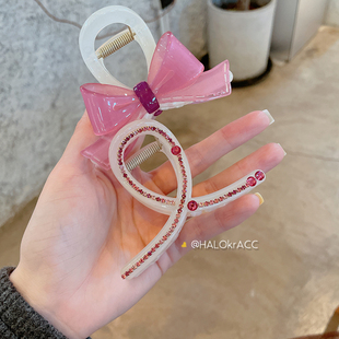 HALOkrACC韩国进口 果冻椰奶 玫粉圆钻镶钻甜美百搭亚克力抓夹