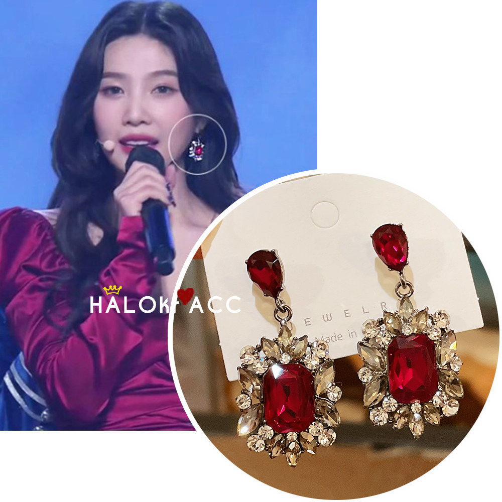 HALOkrACC韩国进口redvelvet朴秀荣joy同款丝绒红宝石耳钉耳环