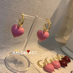 HALOkrACC韩代 狙击蝴蝶陈妍希同款甜糖复古亚克力爱心耳钉耳环