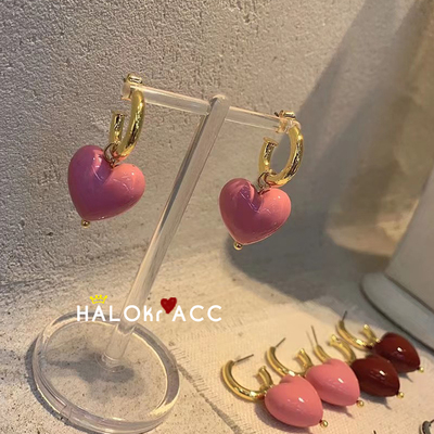 HALOkrACC粉红复古爱心耳钉