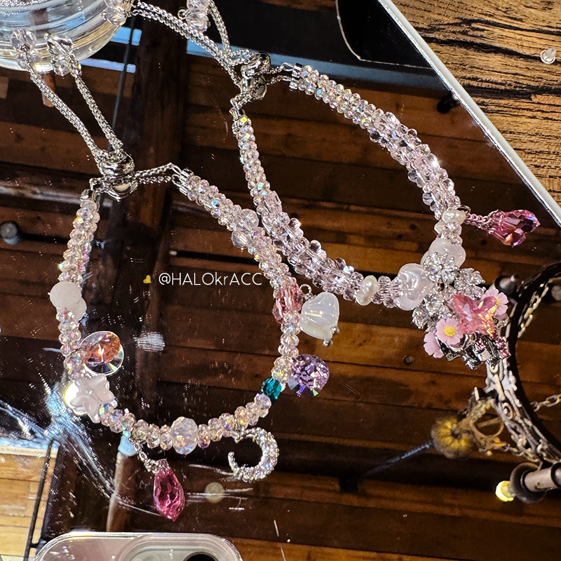 HALOkrACC韩国东大门s水晶 粉冰糖霜月亮流星花束蝴蝶串珠手链