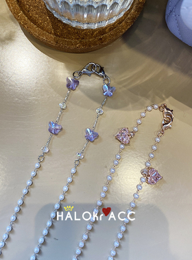 HALOkrACC韩国粉心紫蝴蝶口罩链