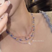 HALOkrACC韩代黛紫风信山屿灰小滴 清秀气质串珠项链