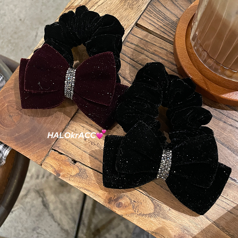 HALOkrACC韩国进口 炫闪满天星复古千金立体蝴蝶结丝绒发圈发绳
