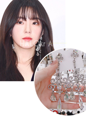 HALOkrACC韩国正品RedVelvet Irene裴珠泫同款复古藤花钻水滴耳钉