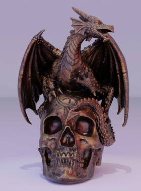 跨境新品飞龙骷髅头雕像树脂工艺品摆件花园装饰桌面雕塑龙摆件