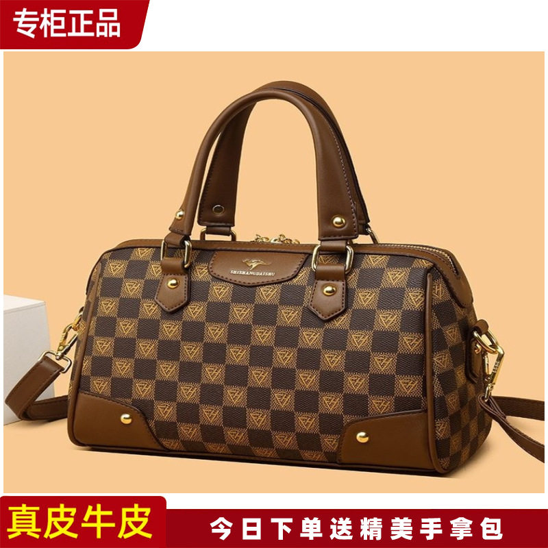 正品袋鼠真皮女包斜挎包2024新款